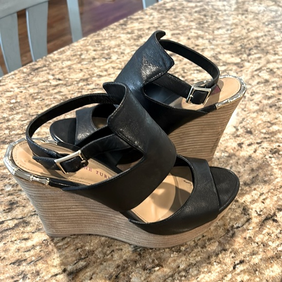 Black Leather Wedges Heels - Picture 2 of 6